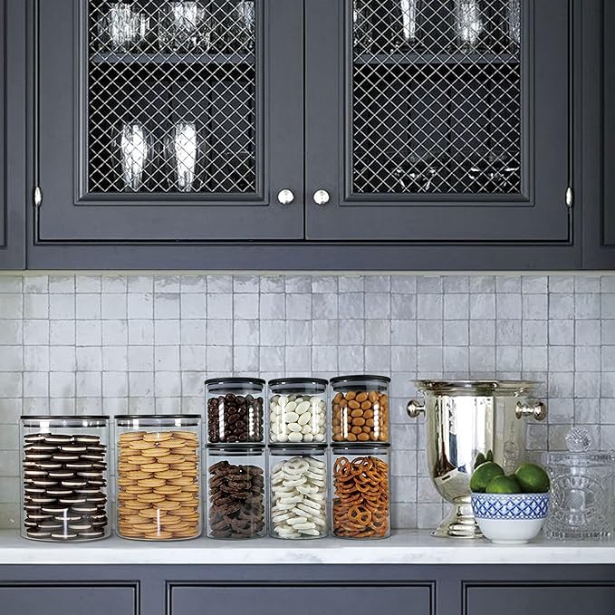 Urban Green Glass Jars with Black Lids, Glass Food Storage Canister with black lids, Pantry Flour Jars, Large Size Food Storage Containers set (2 Sets of 100oz)