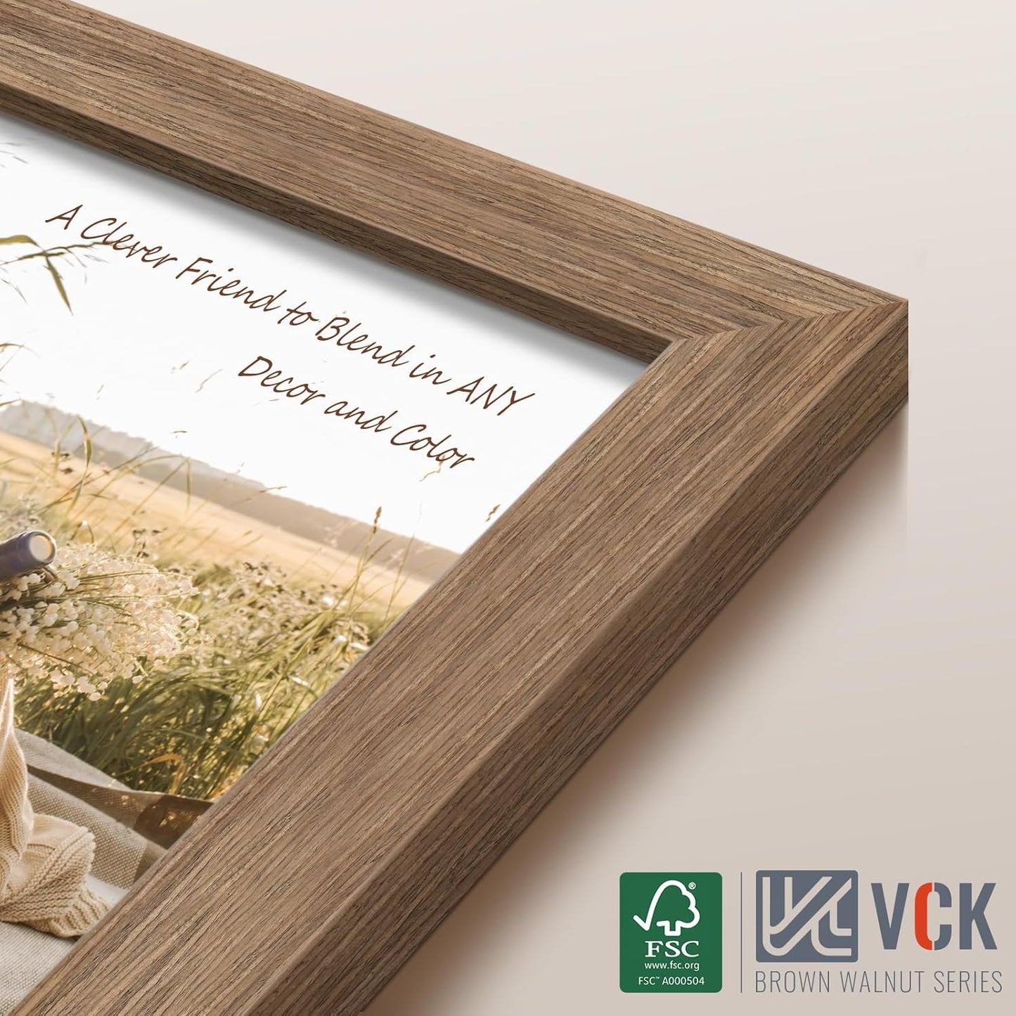 VCK 12x18 Frame 3 Pack - Brown Walnut, Natural Textured Solid Wood Poster Picture Frame, Wall Gallery Frame
