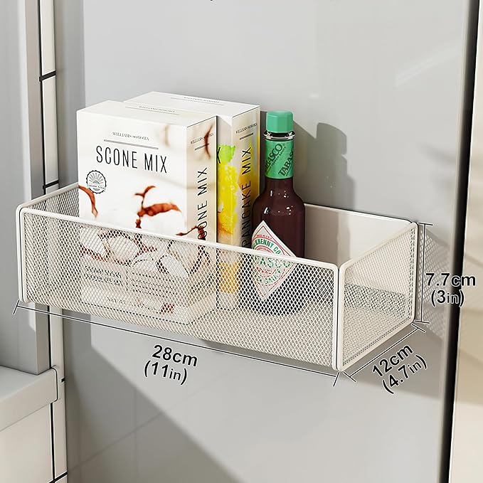 Magnetic Basket Organizer Holder for Fridge Magnetic Storage Bin Box Containers for Refrigerator Whiteboard Classroom (Large, White)