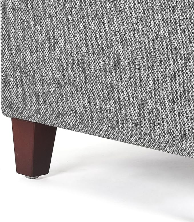 Adeco 17" Square Ottoman with Storage, Small Blue Storage Ottoman Foot Rest with Hinged Lid & Solid Wood Legs, Linen Fabric Foot Stool for Living Room & Bedroom