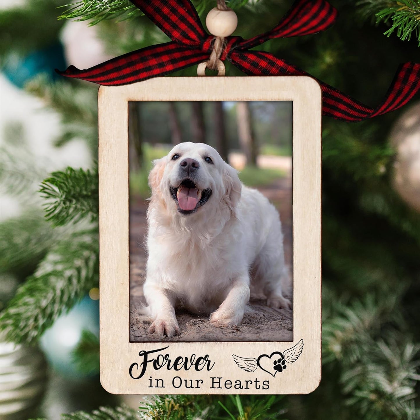 Christmas Photo Frame Ornament, 2025 Ornament, Wooden Picture Frame Ornaments With Hanging String (Pet)