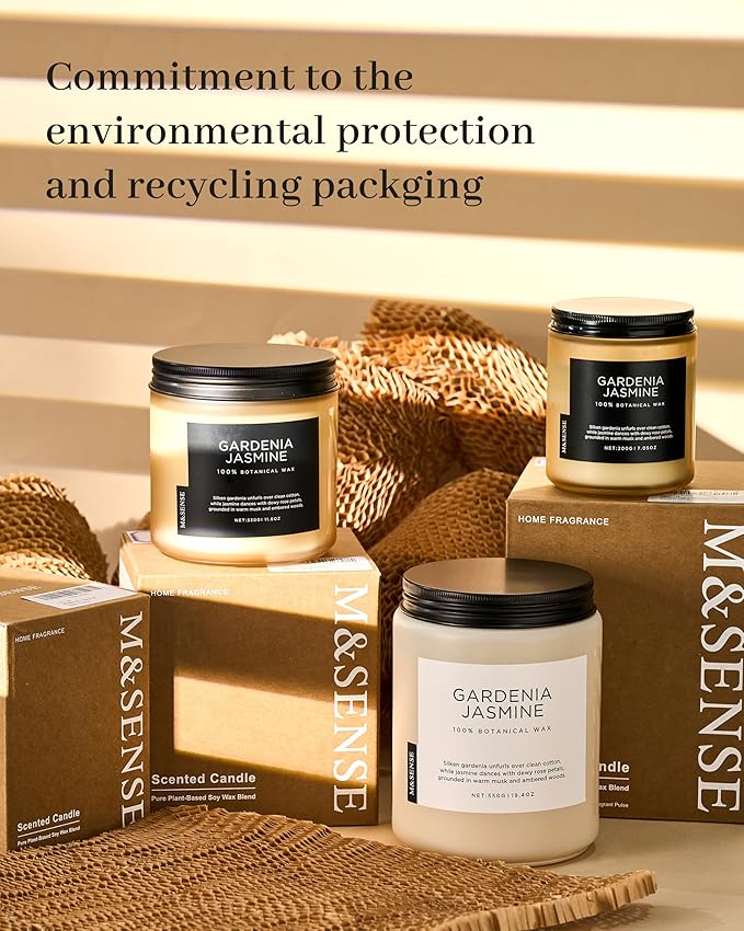 M&SENSE Gardenia Jasmine Scented Candle - 11.6oz Natural Soy Wax Clean Non Toxic 70-Hour Burn, 2-Wick Aromatherapy Candle for Bath & Office - Highly Scented Housewarming Gift for Mom Teacher Friends