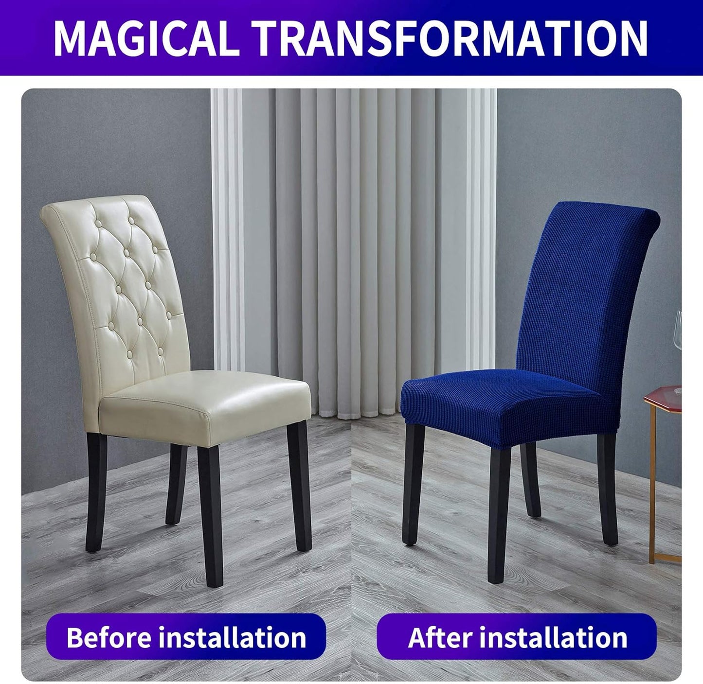 Howhic Stretch Chair Covers for Dining Room Set of 6, Removable Washable Dining Room Chair Covers, Dining Chair Slipcovers Seat Protector, Great for Home Decor and Banquet (Classic Blue, 6 Pack)