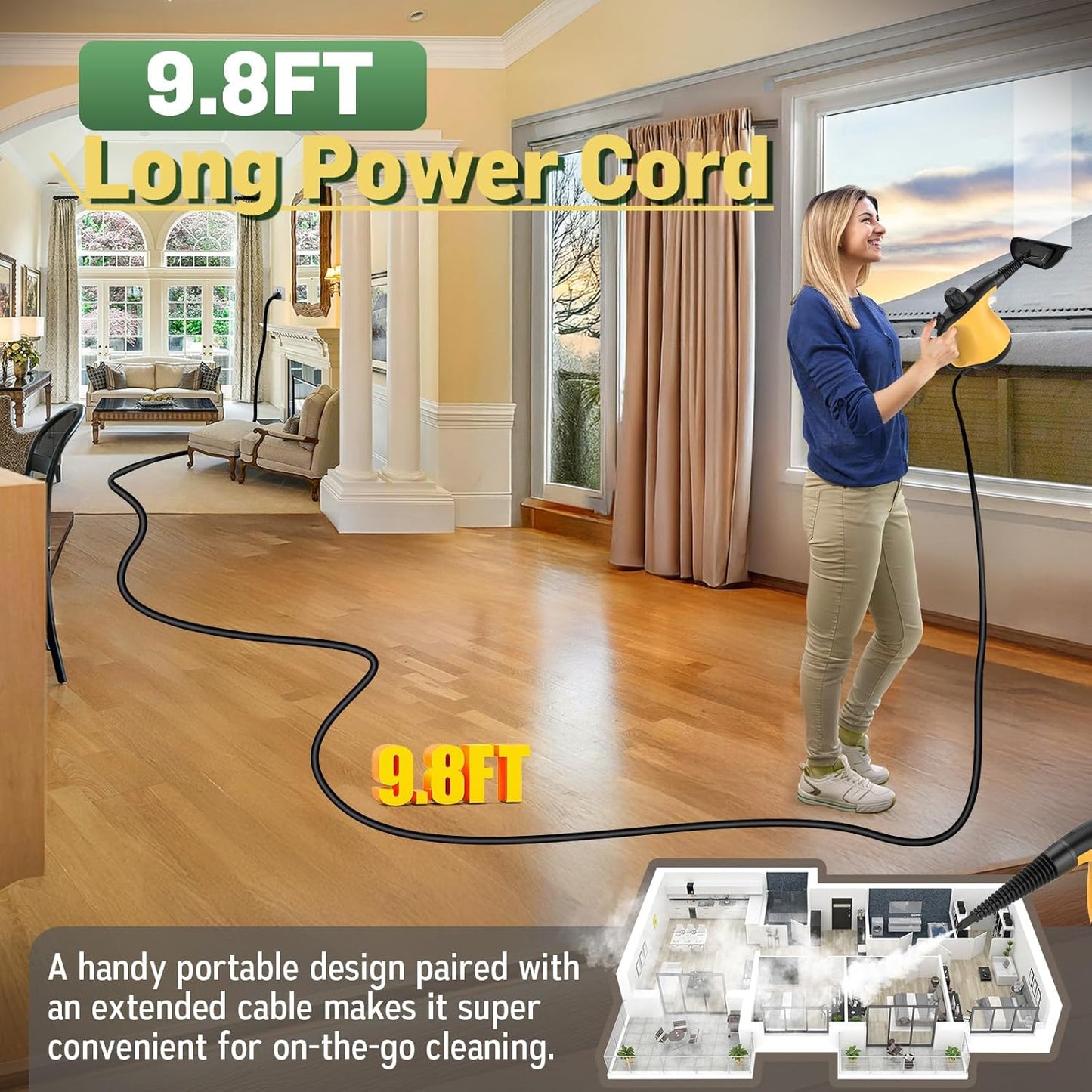 Multi-Surface Portable Steam Cleaner with 11Pcs Accessories, Chemical-Free Pressurized Steamer for Cleaning, Hand Held Steamer for Car, Furniture, Floor, Tile Grout and Home Use