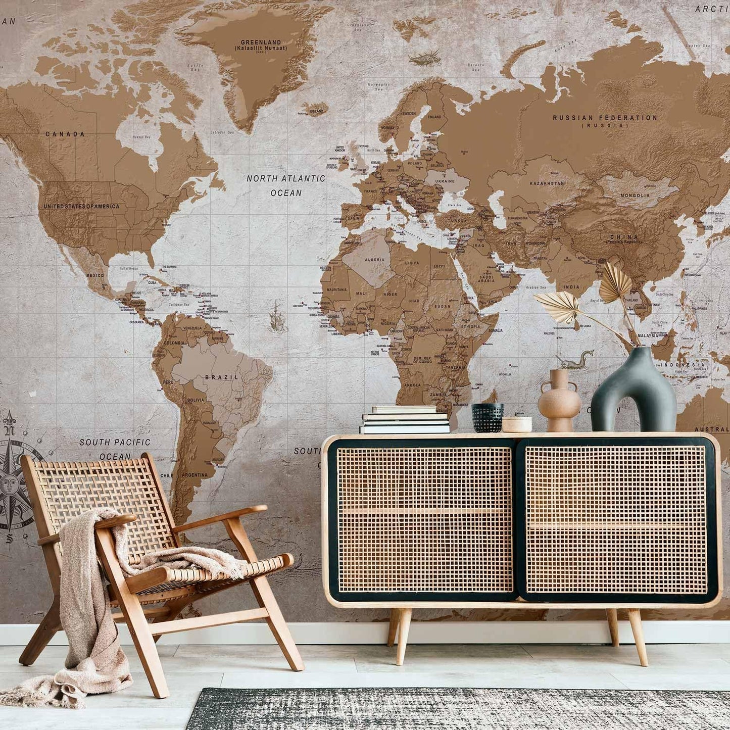 artgeist Wall Mural World Map 96x69 in - XXL Peel and Stick Self-Adhesive Wallpaper Removable Large Sticker Foil Wall Decor Print Picture Image Design Map of The World k-A-0108-a-a