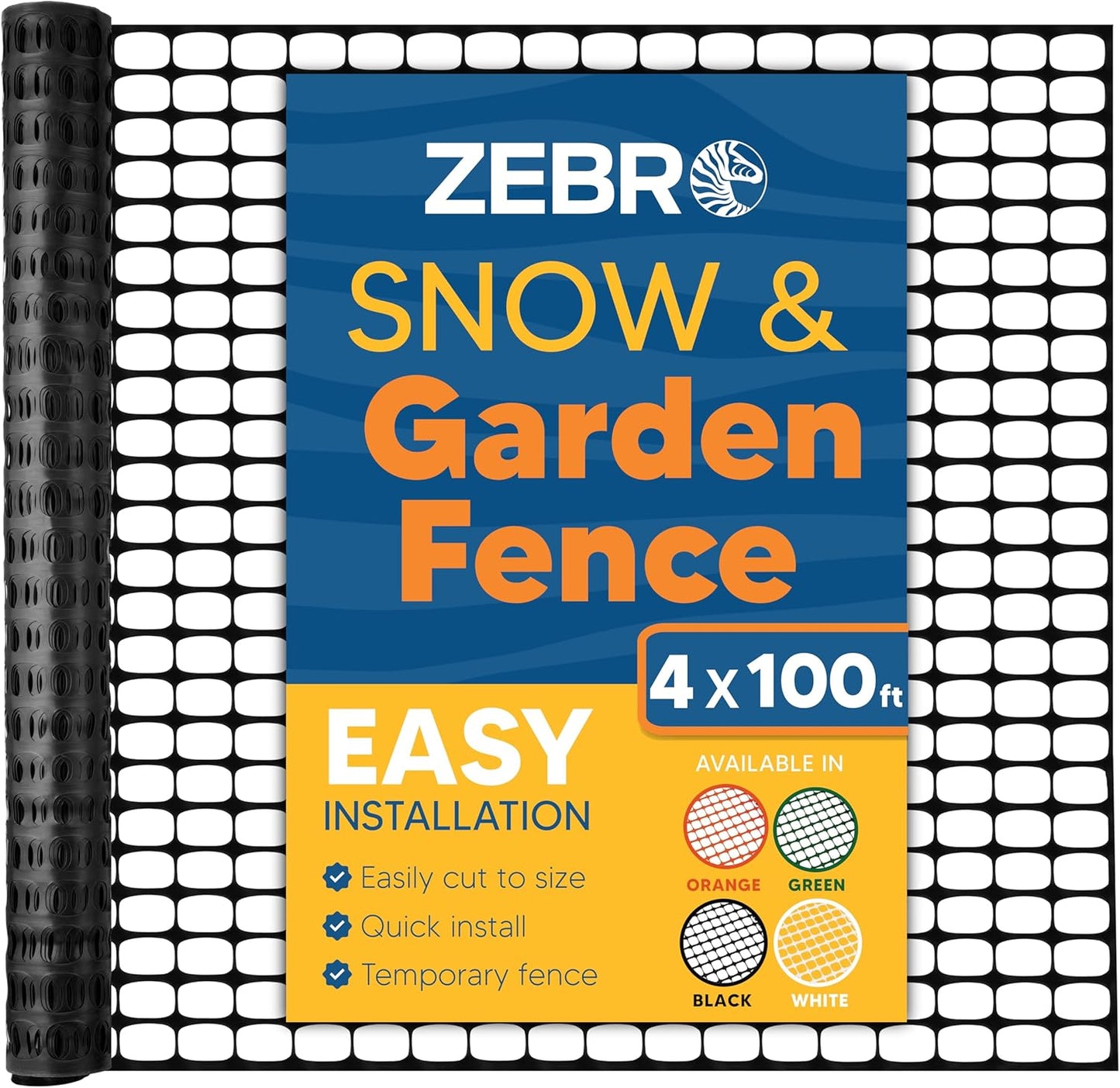 ZEBRO 4' x 100' Black Plastic Garden Fence Roll – Light Duty Mesh Fencing for Temporary Fence, Snow, Garden Netting, Animal Barrier, Agricultural Fencing & Lawn Protection