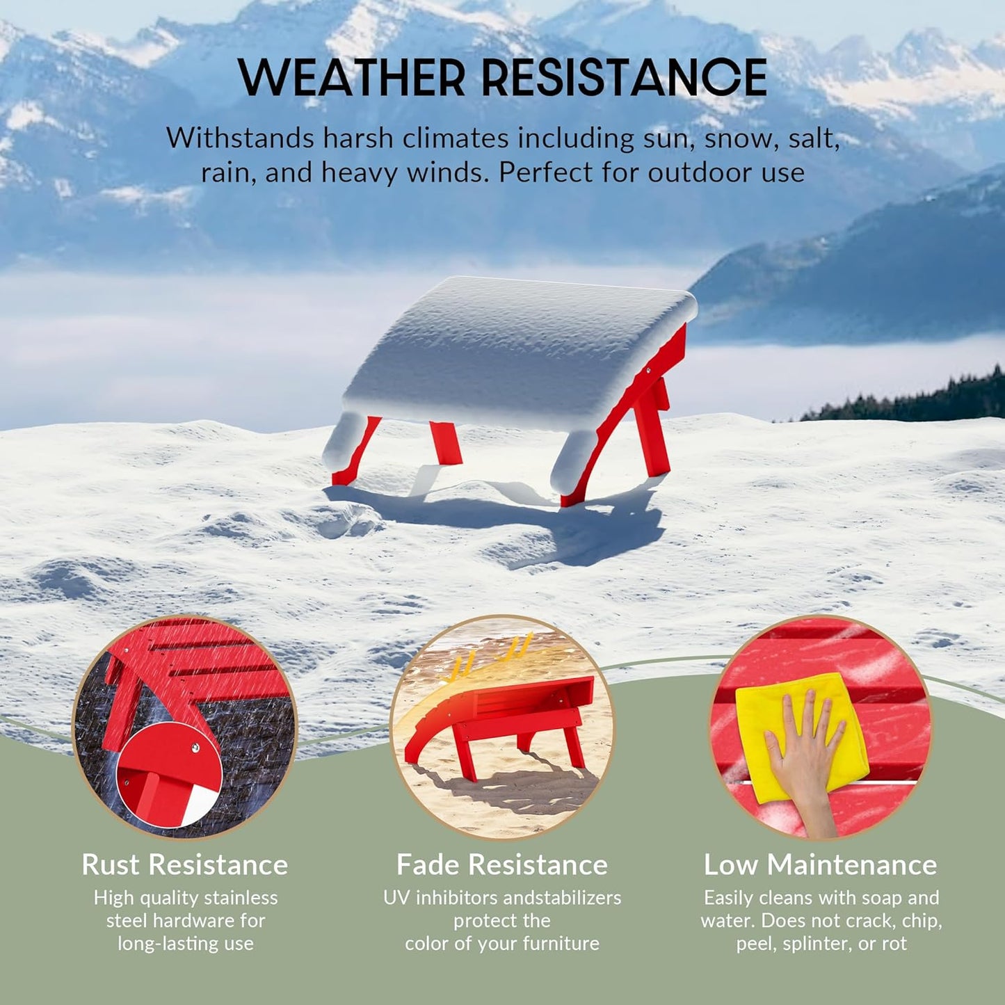 WestinTrends Dylan Outdoor Patio HDPE Adirondack Ottoman Footrest, Red