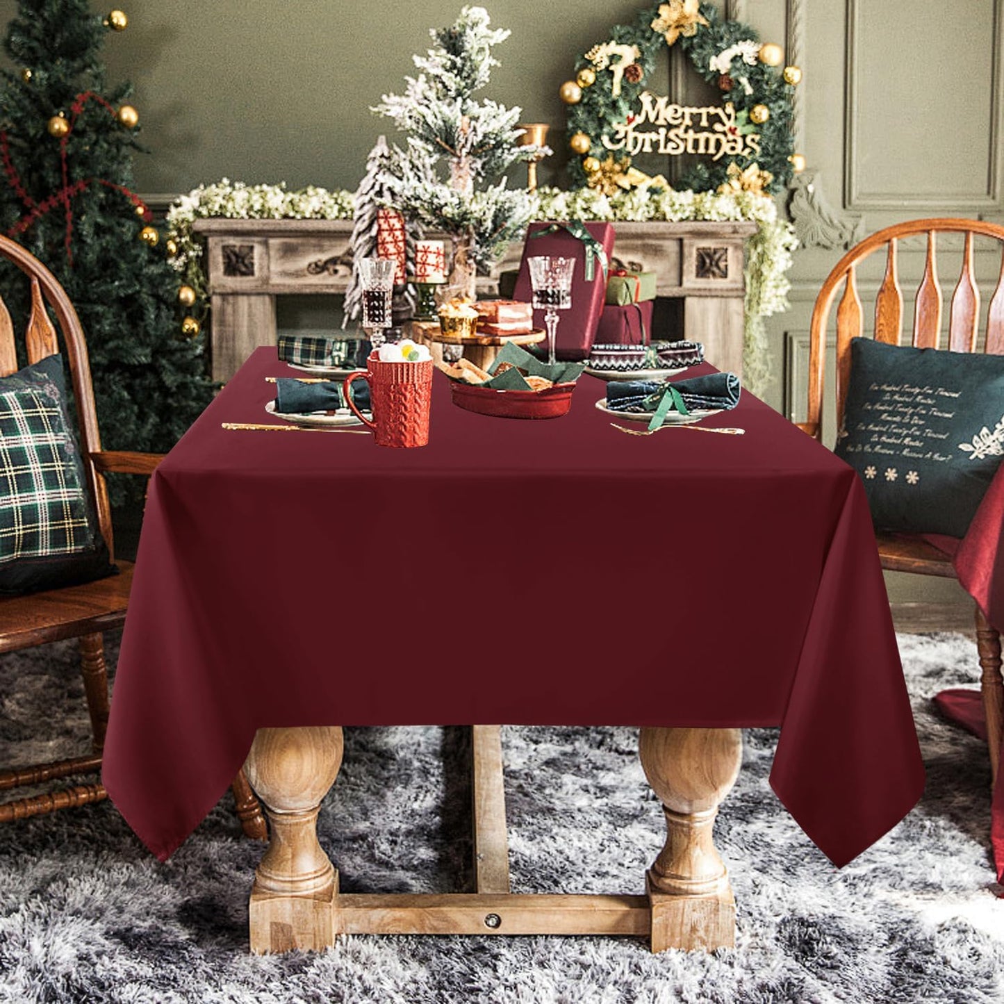 sancua Rectangle Tablecloth - 60 x 102 Inch - Stain and Wrinkle Resistant Washable Polyester Table Cloth, Decorative Fabric Table Cover for Dining Tables, Buffet Parties and Camping, Burgundy