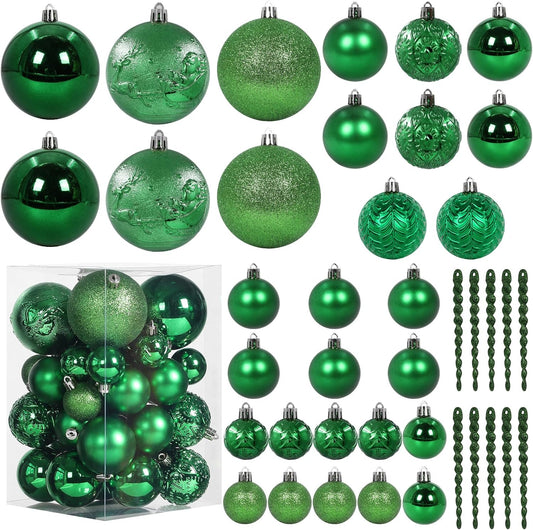 Christmas Ball Ornaments for Christmas Decorations - 41 Pieces Xmas Tree Green Shatterproof Ball Ornaments with Hanging Loop for Holiday and Seasonal Decoration