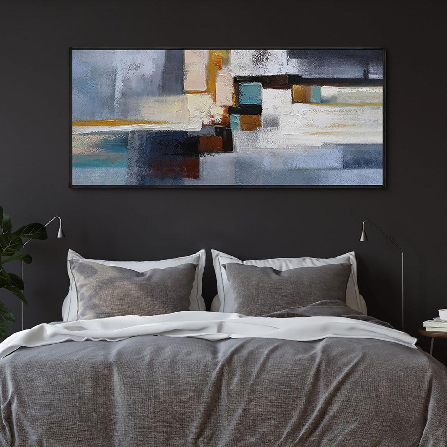 KLAKLA Large Canvas Framed Wall Art - Modern Abstract 70x31 Picture Artwork for Wall Black Frame Wall Art for Living Room Bedroom Office Painting Art