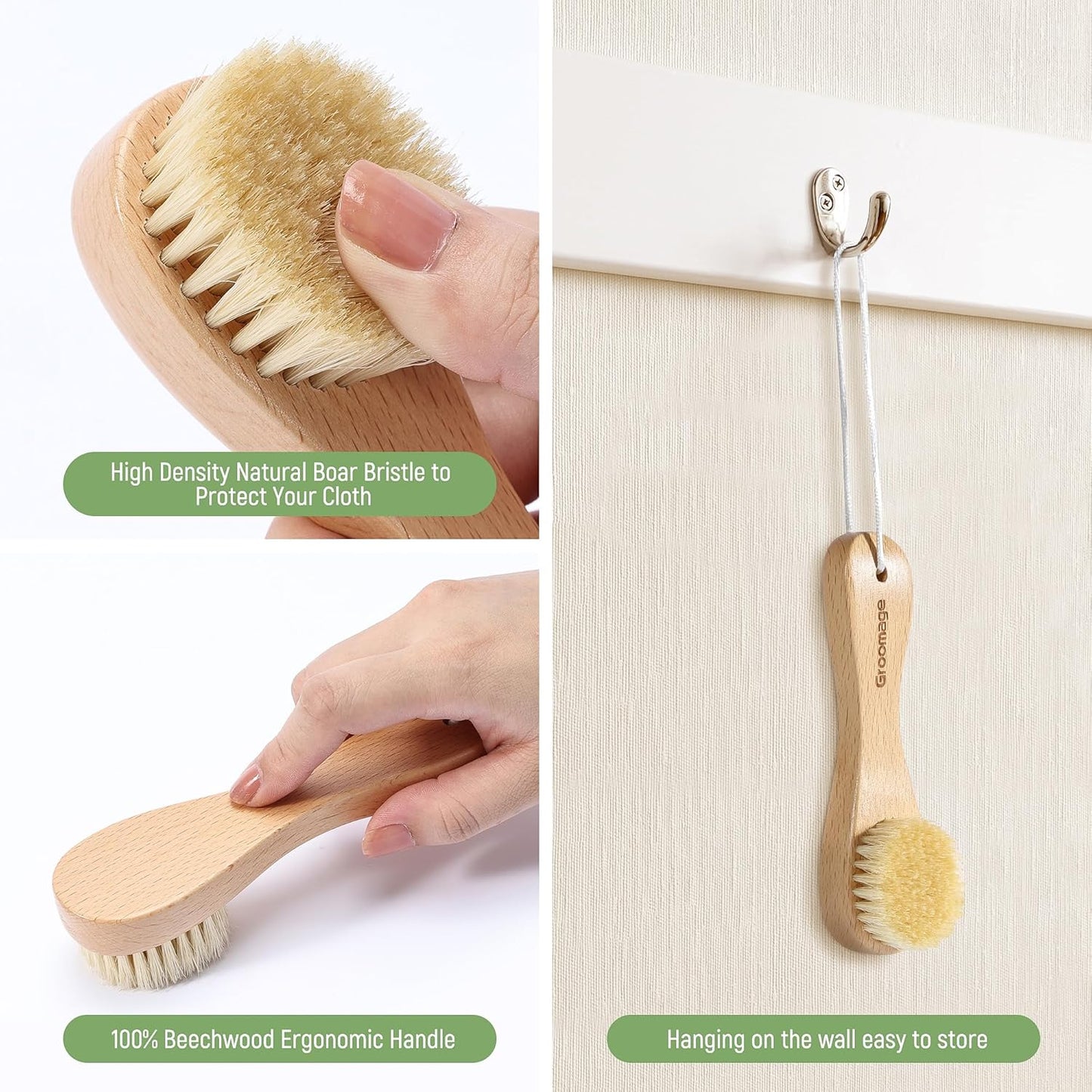 Laundry Stain Brush, Laundry Brush for Stains on Clothes, Dorm Room Essentials for College Students, Natural Boar Bristle Cleaning Brush, Fabrics Cleaning Brush for Clothes Without Damage