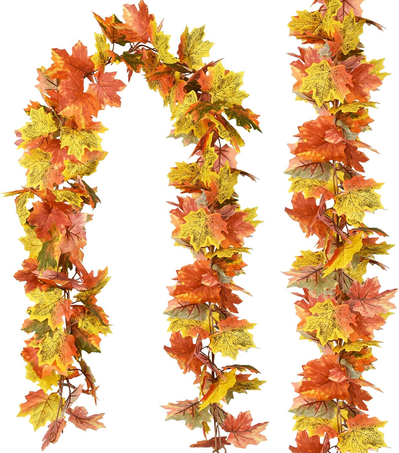 DearHouse 2 Pack Fall Garland Maple Leaf, 5.9Ft/Piece Hanging Vine Garland Artificial Autumn Foliage Garland Thanksgiving Decor for Home Wedding Fireplace Party Christmas (Light Green)