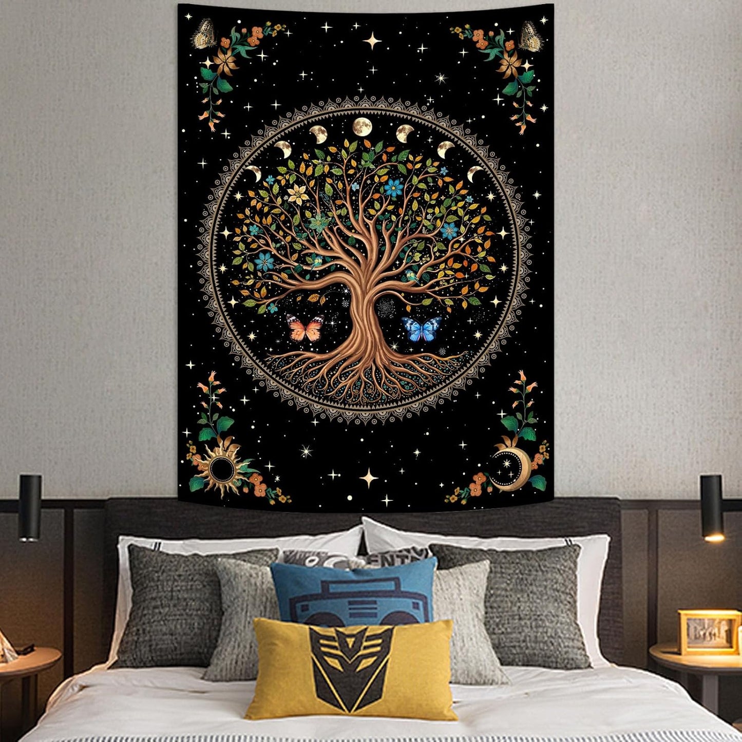 Lunerfex Tree of Life Tapestry Moon Phase Wall Tapestry, Green Tapestries for Bedroom Ceiling Tapestries Wall Hanging for Bedroom Living Room Decor Tree-4 44"x60"