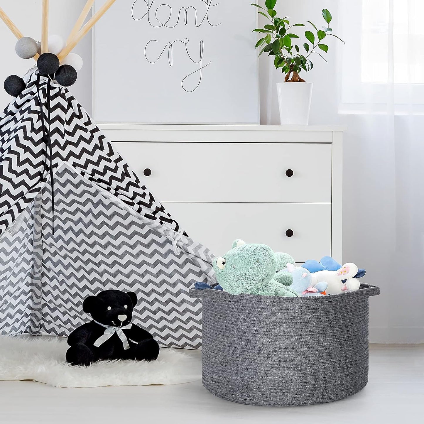 Ravinte Blanket Basket - 20"x 20"x 13" Cotton Rope Basket for Living Room, Baby Toy Storage Basket, Large Woven Laundry Basket (Gray)