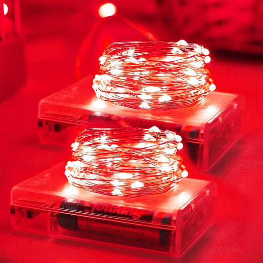 Christmas Decorations Red Fairy String Lights, Battery Operated with Timer, 2 Pack Total 33FT 100 Led Mini Battery Powered Twinkle Mason Jar Waterproof Firefly Lights DIY Party