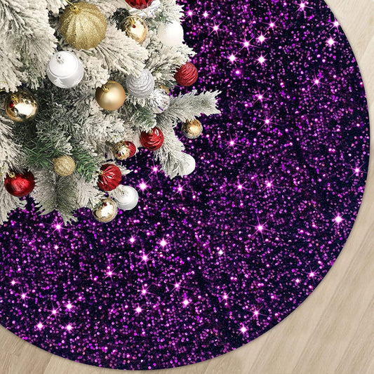 Purple Christmas Tree Skirt Decorations 46 Inch Sequin Christmas Tree Skirt Sparkly Halloween Tree Mat Velvet Tree Skirts Xmas Home Decor Sequins Tree Cover Round Tree Base Skirt for Christmas Decor