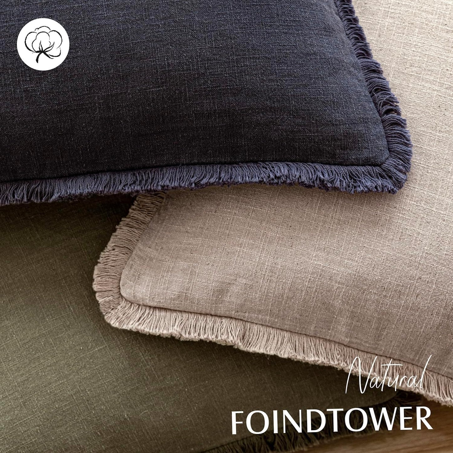 Foindtower Set of 2 Decorative Linen Fringe Throw Pillow Covers Farmhouse Cushion Cover with Tassels Soft Accent Pillowcase for Couch Chair Sofa Bed Living Room Home Decor,20×20 Inch,Natural Linen