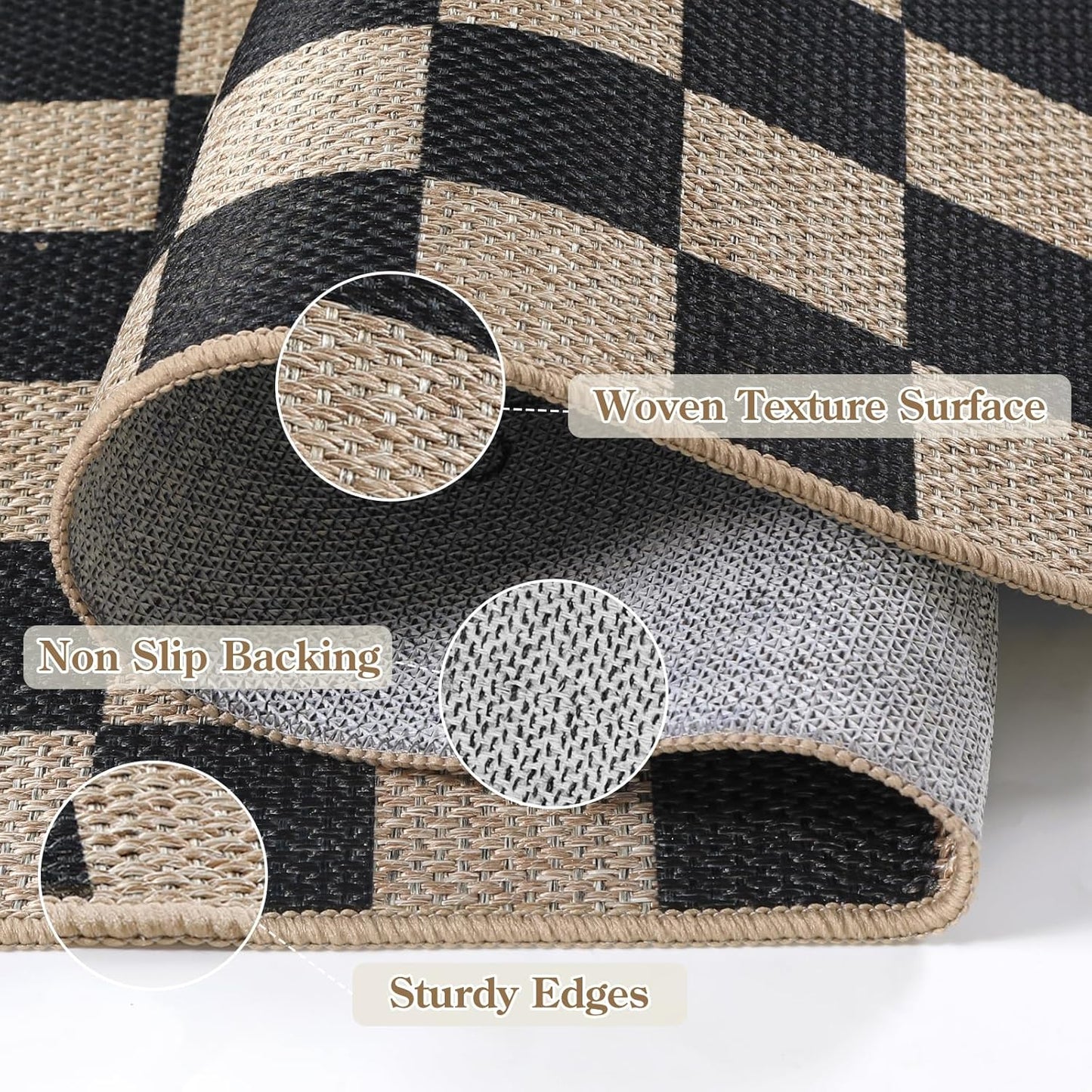 Lahome Checkered Easy Jute Outdoor Rug, 5x7 Farmhouse Rugs for Living Dining Room, Washable Non Slip Non Shedding Floor Carpet for Sunroom Mudroom Backyard Deck