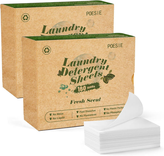 Poesie Laundry Detergent Sheets Fresh Scent 320 Sheet Liquidless Soap Sheets Detergent for Travel Camping Dormitory Hotel