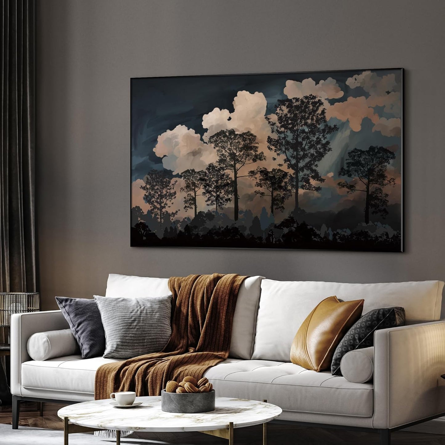 SIGNWIN 30"x60" Extra Large Framed Wall Art Silhouetted Trees at Dusk, Dramatic Forest and Cloudscape for Home Living Room Bedroom Decor (Frame Assembly Required)
