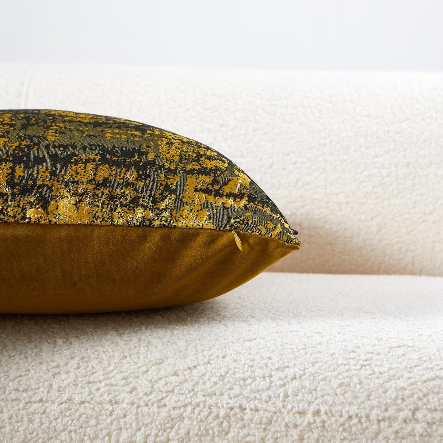 THE-TINOART Sun Gold & Black Jacquard Pillow Cover 22x22 - Luxury Embroidered Decorative Throw Pillow Cover, Reversible with Metallic Thread & Velvet Backing, Elegant Home Decor