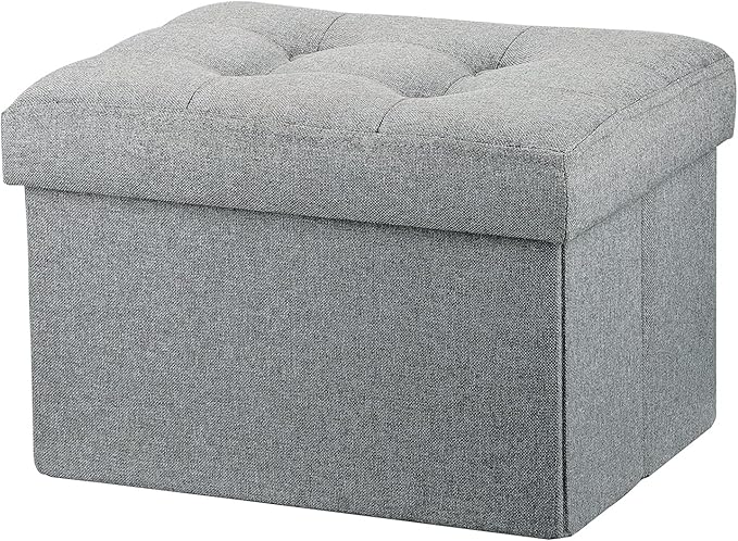 LINMAGCO Ottoman Storage Ottoman with Storage Small Foot Rest Stool Under Desk Stool Short Folding Footrest Linen Cloth Light Gray 16X12X12IN