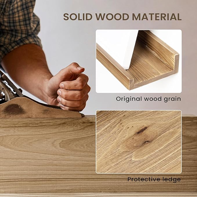 Floating Shelves for Wall, Picture Ledge Shelf 55 Inch Solid Wood Set of 2, Rustic Wall Shelves with Lip, Kids Bookshelf, Photo & Picture Live Edge Floating Shelves for Bedroom, Living Room, Kitchen