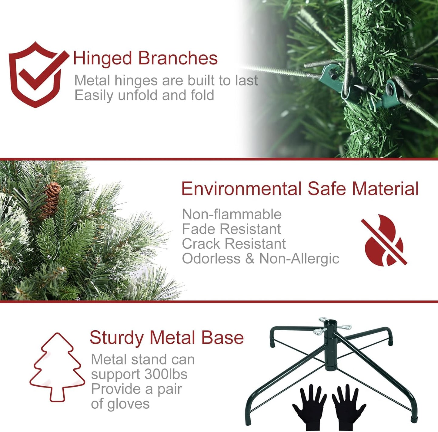 Kadunmina 4ft Artificial Christmas Tree Carolina Pine Tree, Unlit Hinged Premium Xmas Trees with 647 Branch Tips, Pine Cones, Foldable Metal Stand for Home, Office, Holiday Party Decoration