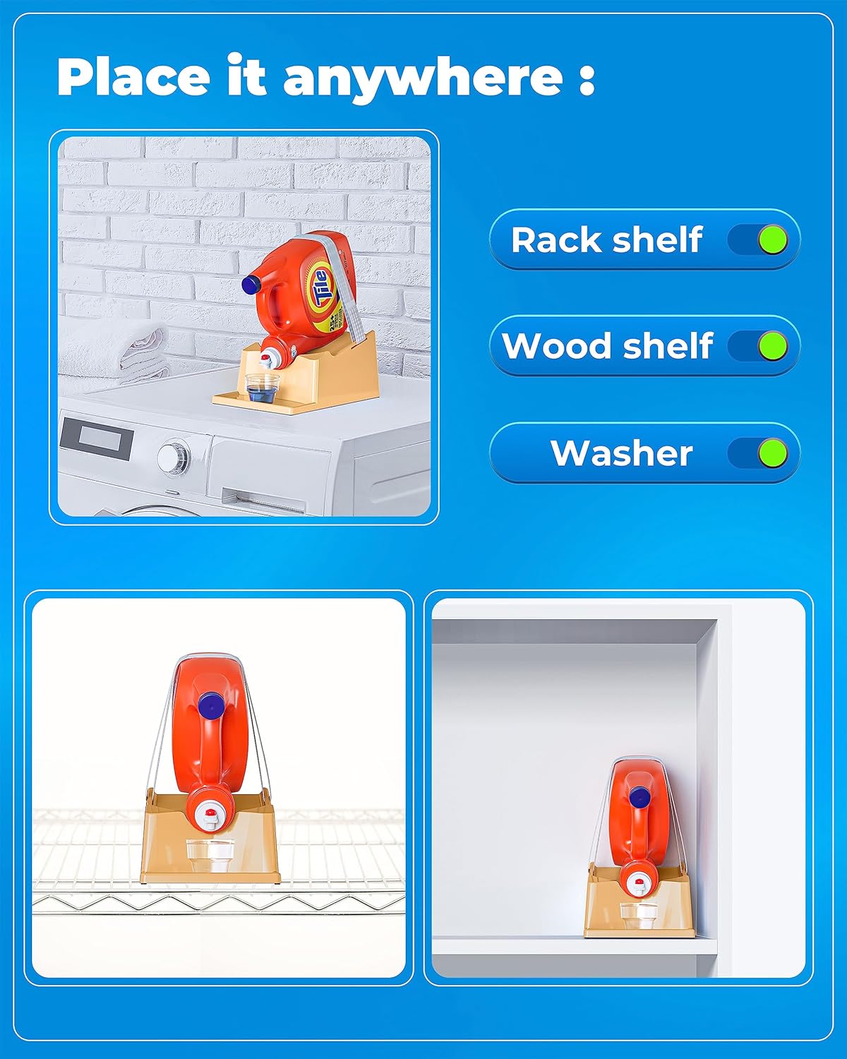 TidyFriend Laundry Detergent Holder Stand with Drip Tray, Laundry Soap Holder with Non-Slip Rubber Feet for Washing Space Organization, Angled Downward Slope for Easy Pouring (Beige)