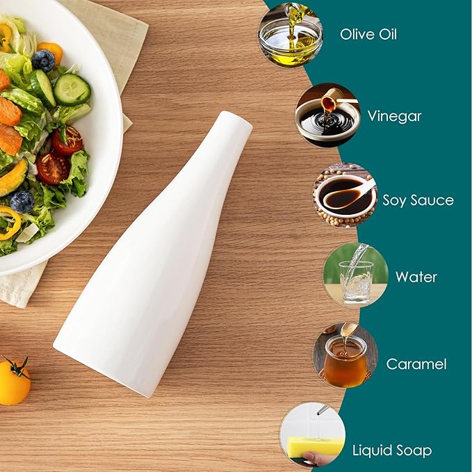 vancasso 16 Oz Ceramic Olive Oil Dispenser Bottle, Bottle Dispenser with Spout and Funnel for Kitchen,Suitable for Oil, Vinegar, Coffee Syrups & Other Liquids, White