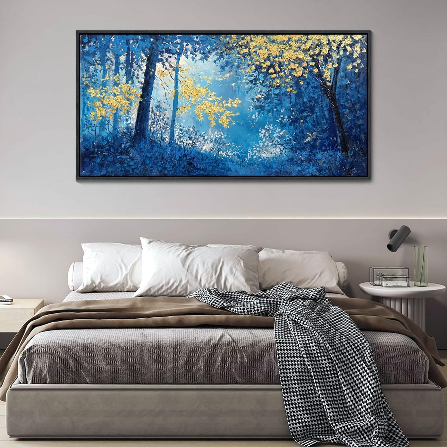Blue and Gold Canvas Wall Art - Forest Bedroom Wall Art - Tree Wall Pictures for Living Room, Office, or Bedroom - Nature Landscape Canvas Decor Framed Painting 29×58IN