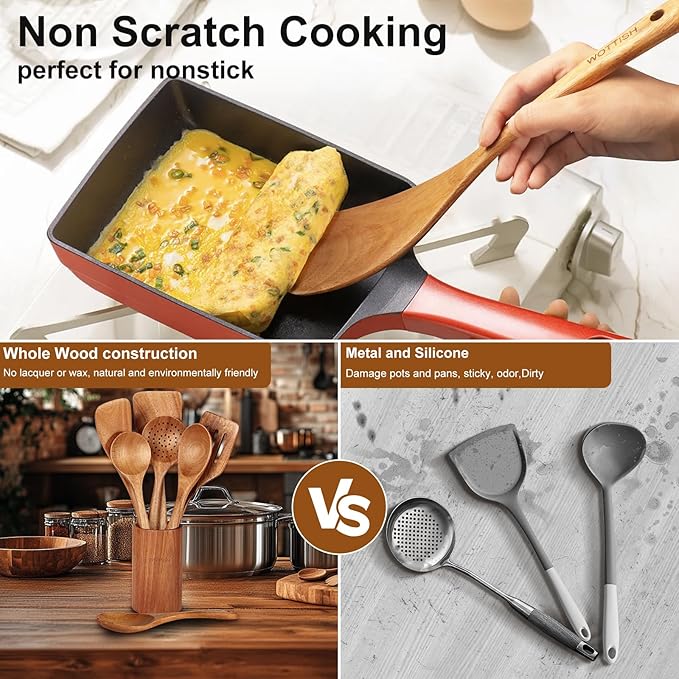 Wooden Spoons for Cooking,Wooden Cooking Utensil Set,10-Piece Wooden Kitchen Utensil Set with Wooden Spoons(A10)