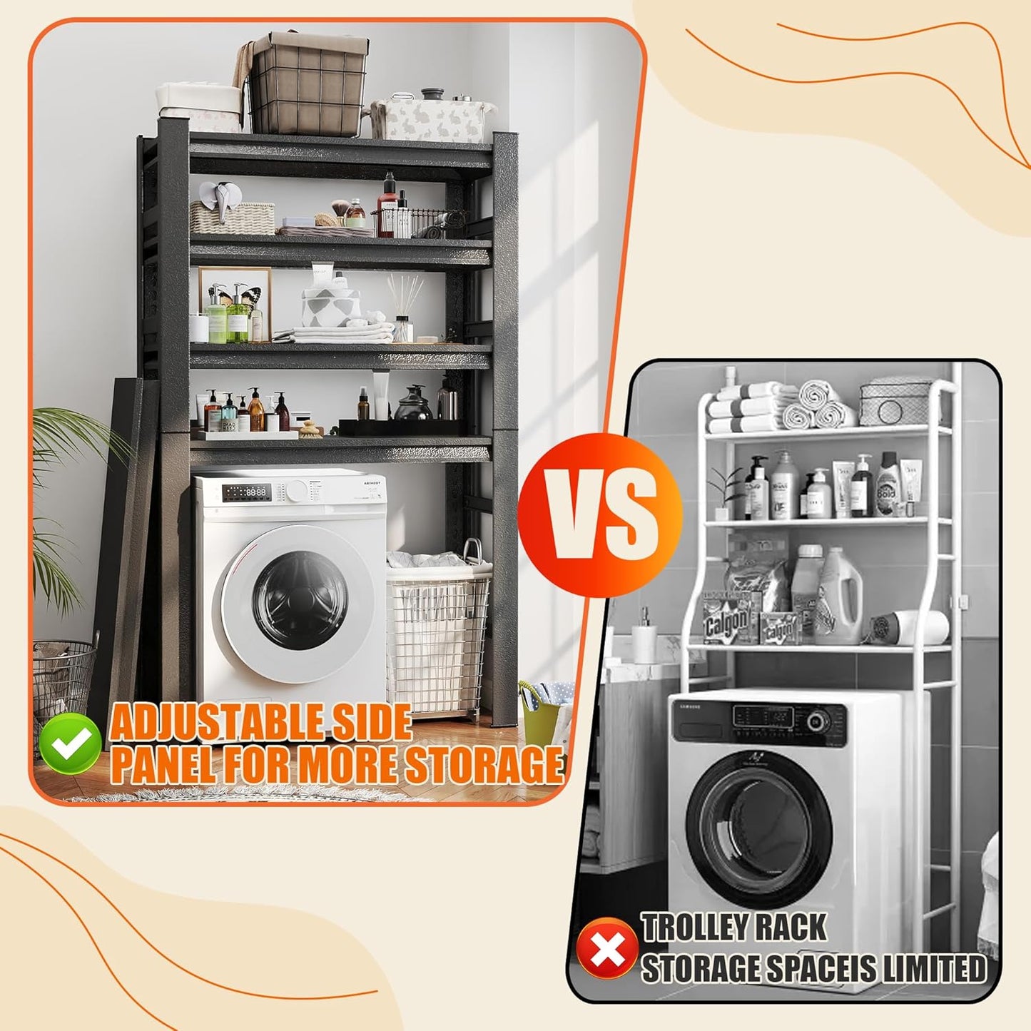 Laundry Shelf,5 Tier Over Washer and Dryer Storage Shelves,Adjustable Easy to Install,Space Saver Laundry Shelf Organizer,Utility Shelves for Balcony (with fence-78 H*18" D*47.24" W)