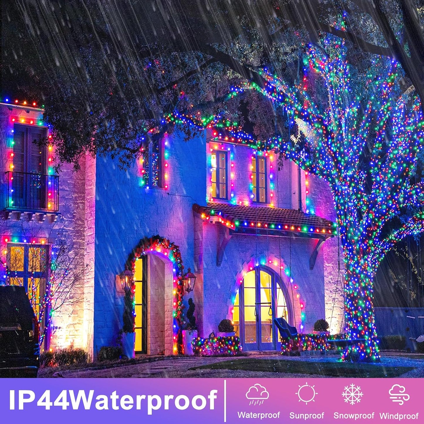 Christmas Lights Indoor Outdoor, 132ft 400 LED Christmas String Lights Indoor 8 Modes Clear Wire, Plug in Waterproof Twinkle Fairy Lights for Bedroom Tree Christmas Decorations, Multicolor