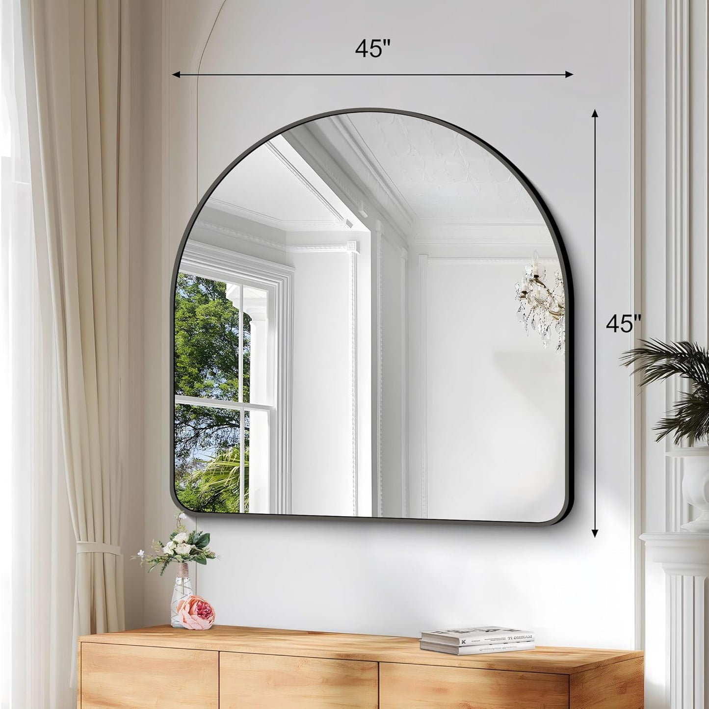 Arched Bathroom Mirror, 45"x45" Black Arched Mirror for Bathroom, Wall Mounted Mirror, Black Vanity Wall Mirror Metal Frame for Bedroom, Entryway, Living Room, Hanging or Leaning Against Wall