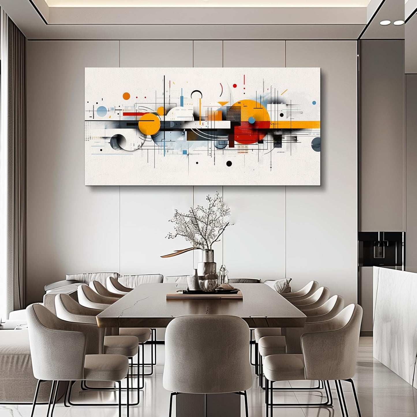 KELIYUAN Abstract Geometry Print Red Yellow Blue Minimalist Art Home Decor Abstract Modern Art Canvas Print Suitable For Living Room Bathroom Bedroom Wall Decor Can Be Hung Directly 20x40 Inches