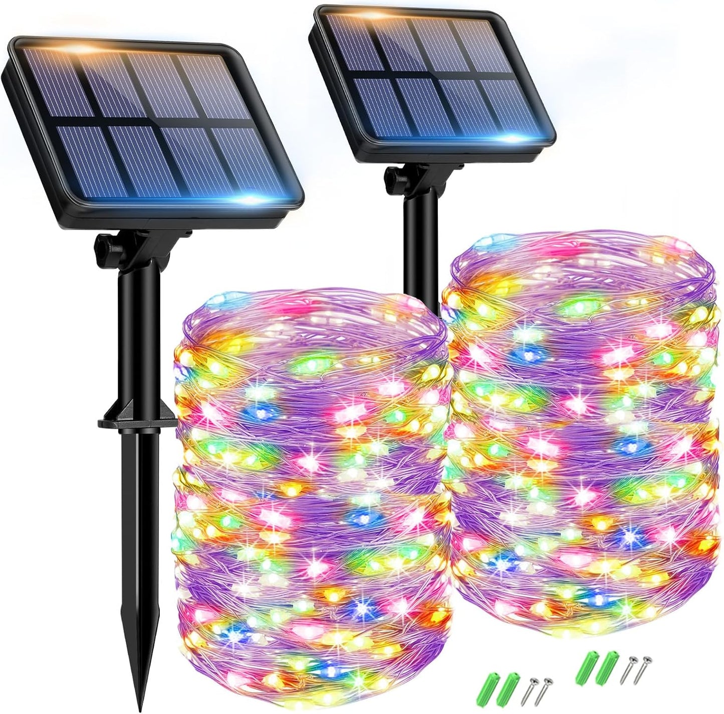 2 Pack Solar String Lights for Outside - 160LED 66FT Solar Fairy Lights Outdoor Waterproof 8 Modes, Copper Wire Solar Powered Twinkle Lights for Tree Garden Christmas Wedding Party Decor, Multicolor