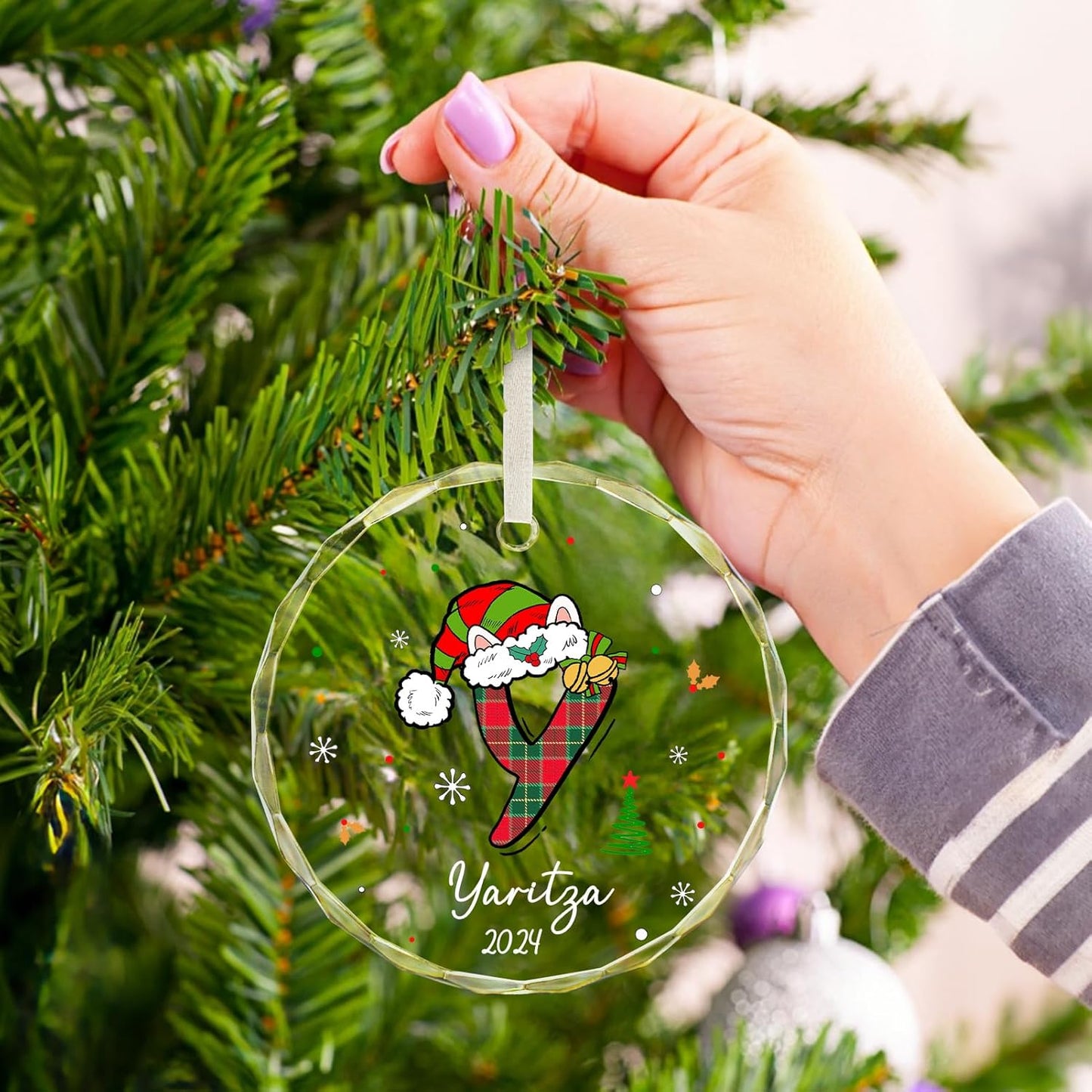 Personalized Christmas Ornaments with Initial Name, Acrylic Custom Monogram Initial A-Z Christmas Ornament 2025 for Kids Family Friends, Customized Letter Name Ornaments for Christmas Tree Decorations