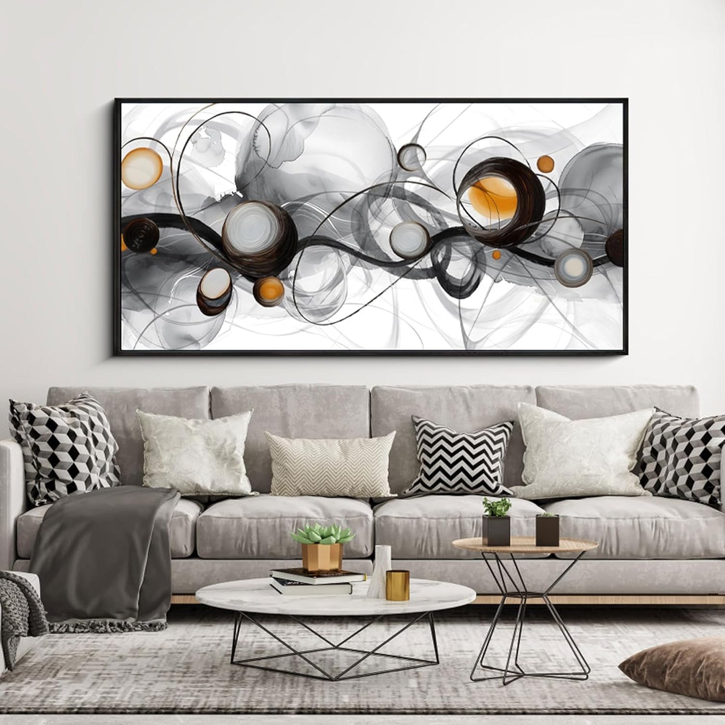 XLSJERST Large Size Frame Wall Art for Living Room - Abstract Artwork Minimalist Painting Modern Black and White Canvas Picture Boho Gray Wall Art