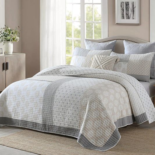 PANGUSHAN Quilt Set Queen Size, 100% Cotton Bedspread Quilt Bedding Set, Floral Patchwork Quilt Set for Queen Bed, Moonbeam Bed Spread, Lightweight Comforter Reversible Quilt, All Season, 3 Pieces