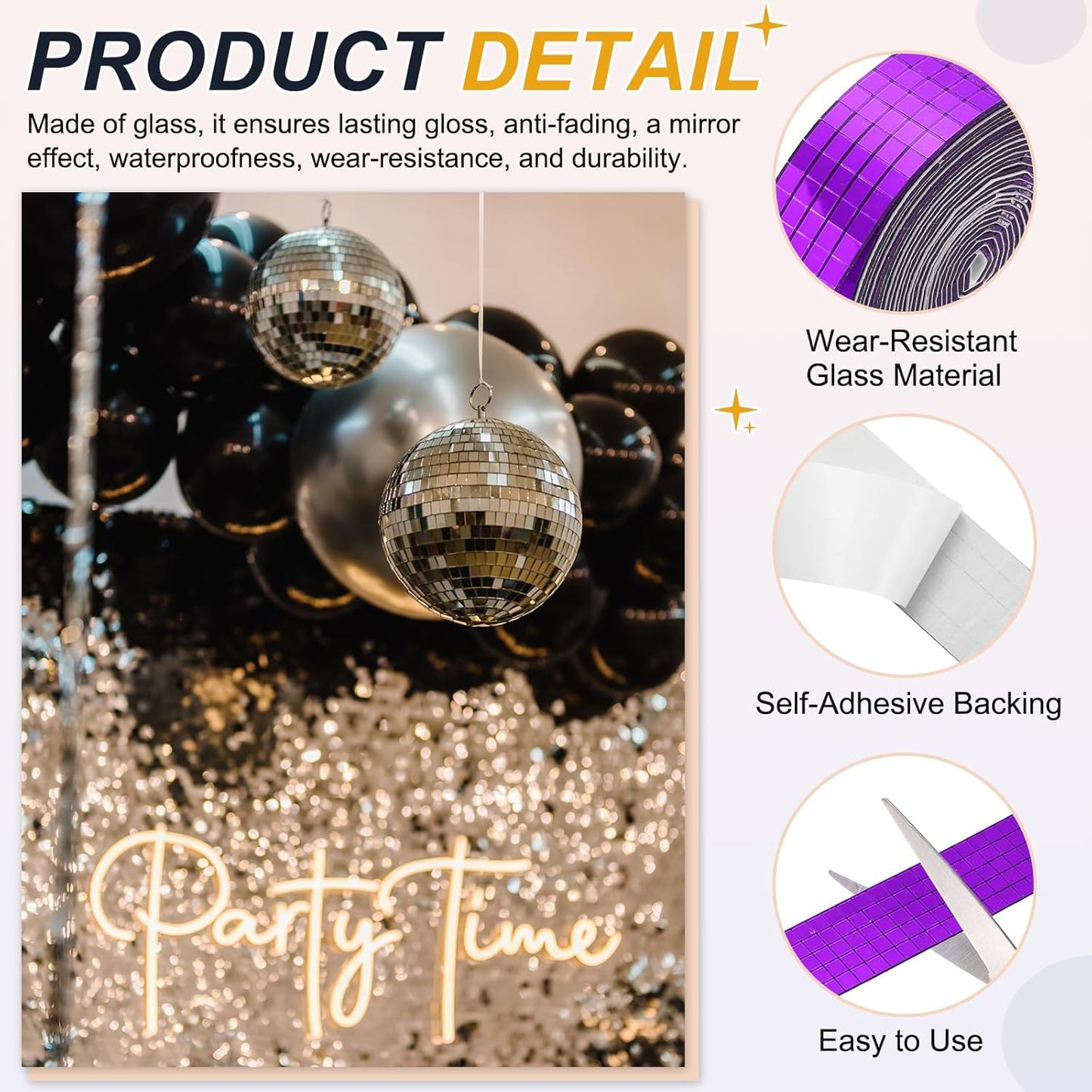 PATIKIL 5x5mm Self Adhesive Mirrors Mosaic Tiles, 3600 Pcs Square Mini Glass Mosaic Disco Tile Sticker for DIY Craft Disco Ball Party Decoration, Purple