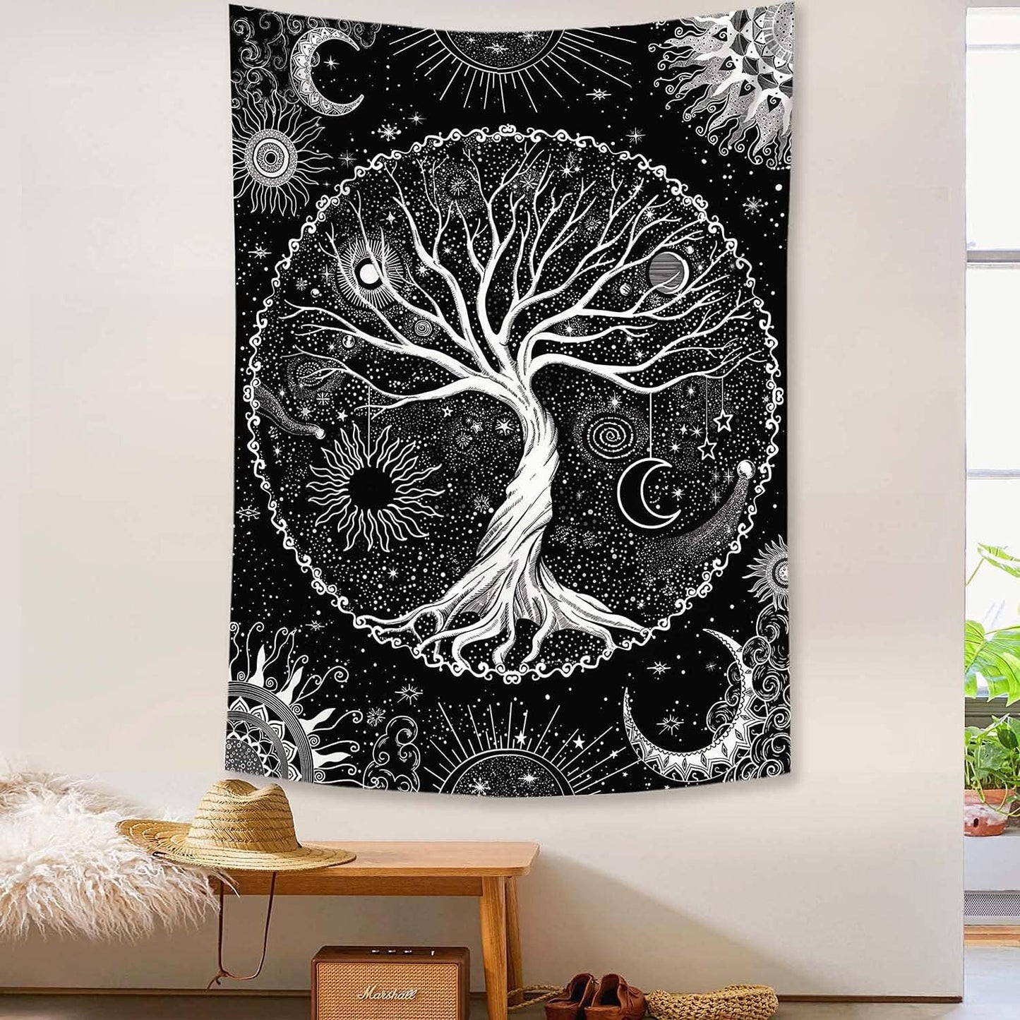 Lunerfex Tree of Life Tapestry Black and White Tapestry Mystical Sun and Moon Tapestries for Bedroom and Living Room Decor Black Tree 36×48 Inches