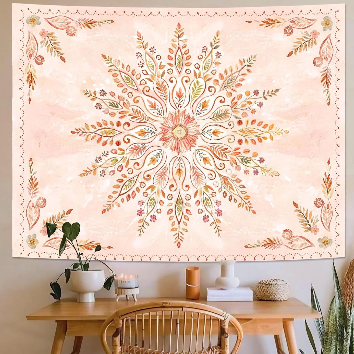 Lunerfex Floral Mandala Tapestry Boho Tapestry for Bedroom Orange Tapestries Wall Hanging Living Room Wall Art and Home Decor 44x60