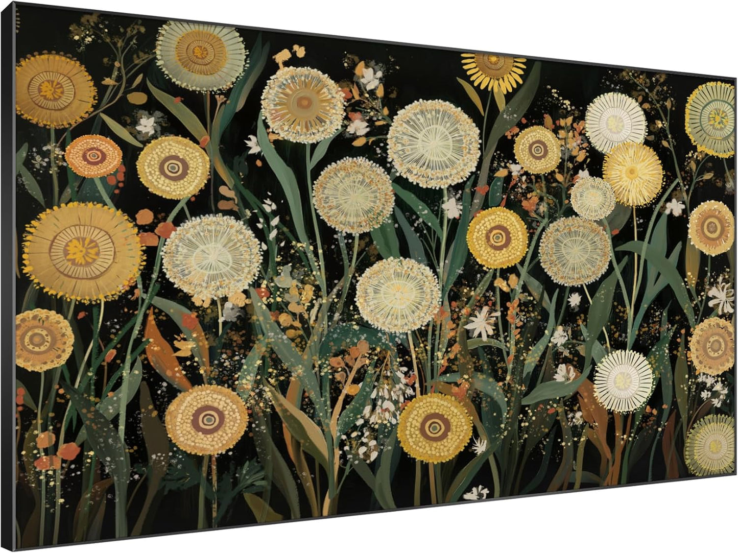 SIGNWIN 46"x72" Extra Large Framed Wall Art Whimsical Dandelion Field in Yellow and Green, Playful Botanical Print for Home Living Room Bedroom Decor (Frame Assembly Required)