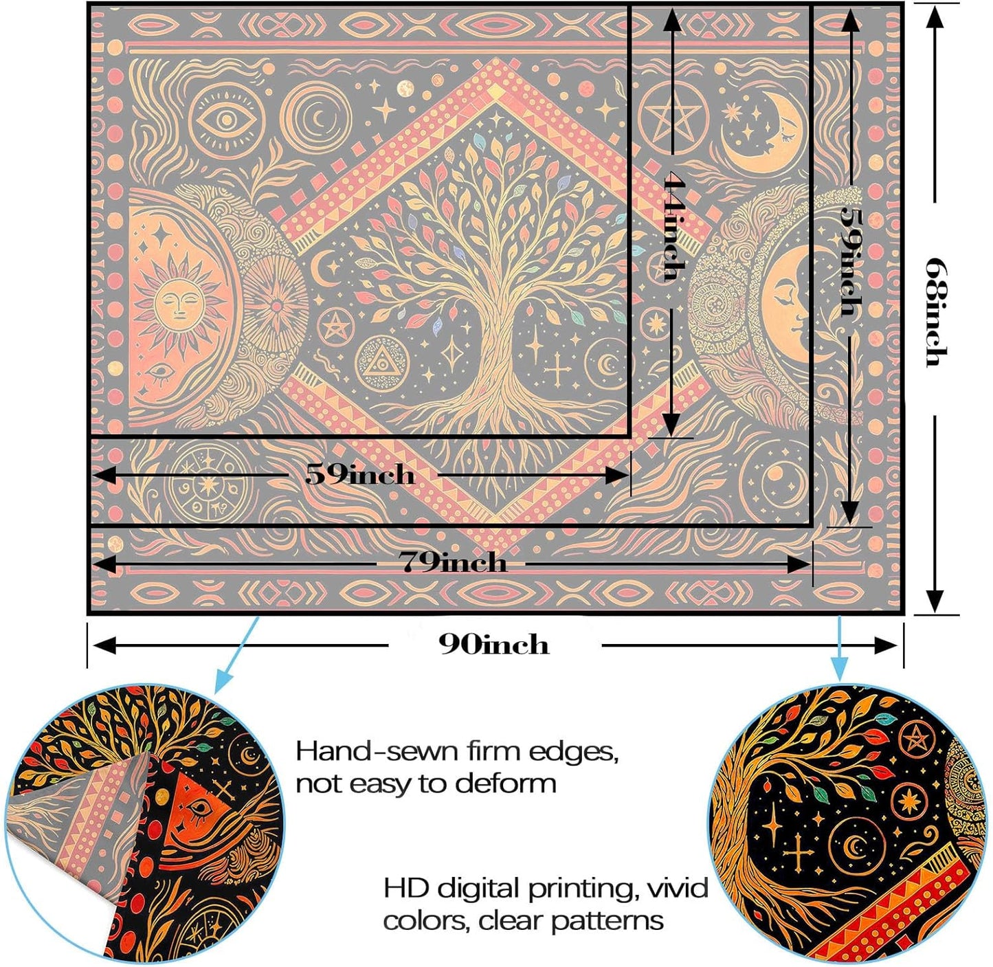 Lunerfex Tree of Life Sun Moon Stars Wall Tapestry, Cosmic Harmony Symbol Tapestries for Home Decor, Mystical Tapestry 80x60 Inch