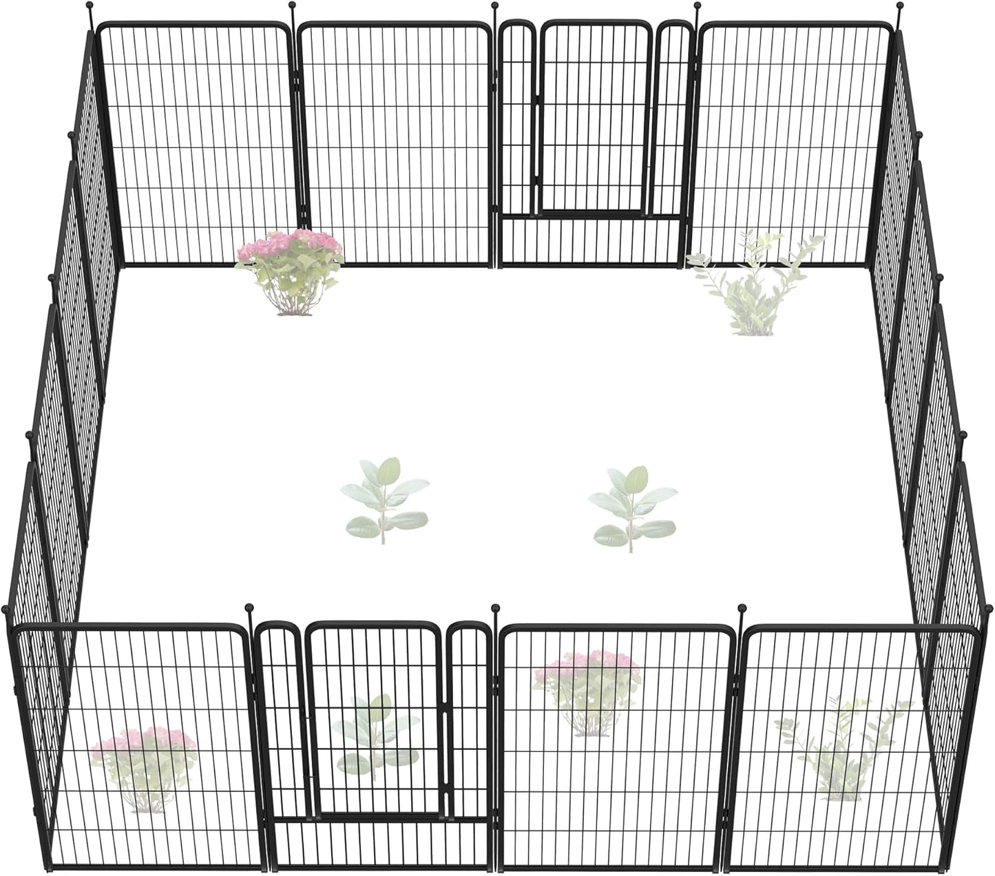 FXW Garden Fence Outdoor for The Yard – 45in(H) x 35.7ft(L) Heavy Duty Metal Animal Barrier for Dog and Rabbit, Decorative Dog Fence, 16 Panels, Black