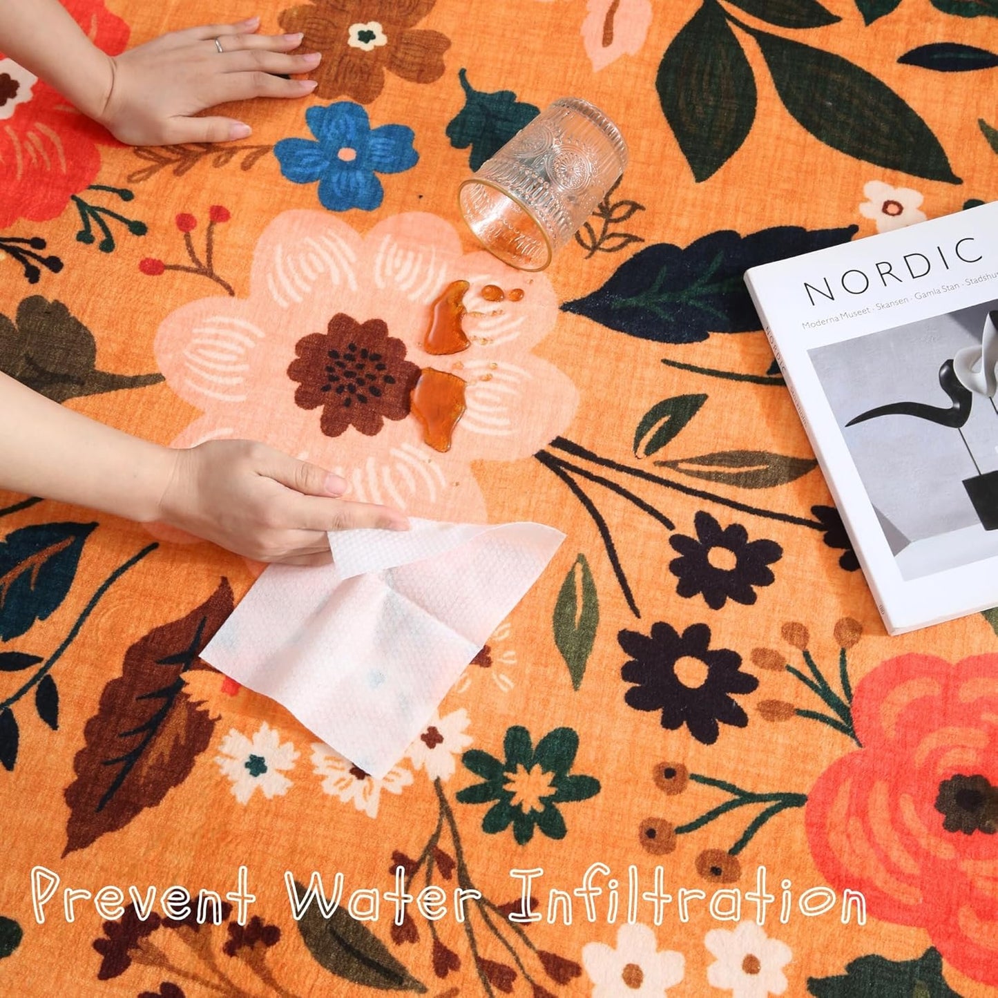 Living Room Rug 5x7 Rug Machine Washable Boho Area Rug Non Slip Floral Vintage Low Pile Large Rugs for Living Room, Bedroom, Farmhouse, Dining Room, Kids Playroom(Yellow)