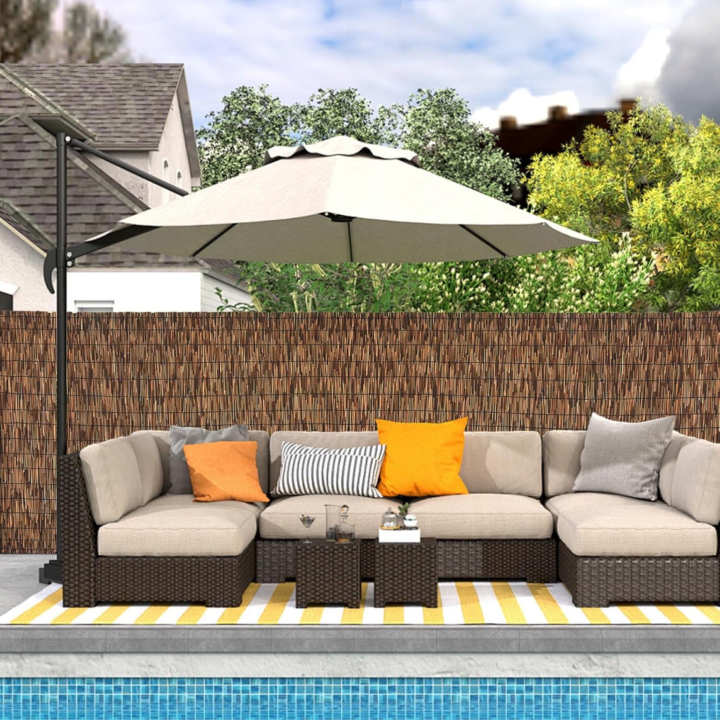 Brown 5.6FT X 16.4FT Reed Fencing Roll, Balcony Privacy Reed Shade Bamboo Fencing Garden Fence Border, Wind Block Sunshade Fence Screen for Outdoor Yard Patio Flower Bed Edge