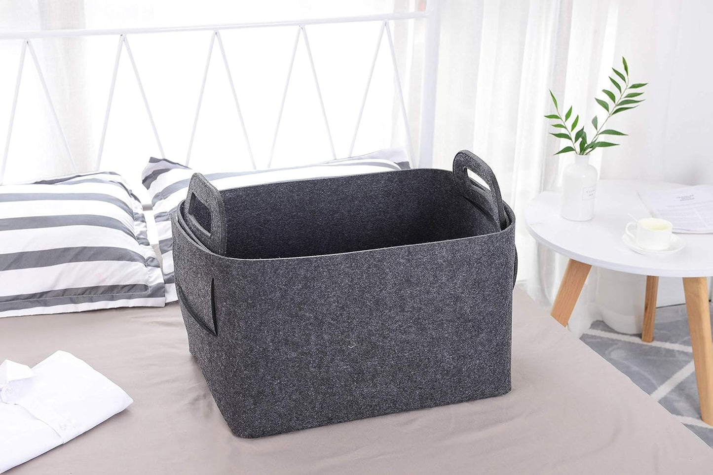 Storage Basket Felt Storage Bin Collapsible& Convenient Box Organizer with Carry Handles for Office Bedroom Closet Babies Nursery Toys Laundry (Dark grey, 19.9inch（L）×13.6inch（W）×12.6inch（H）)