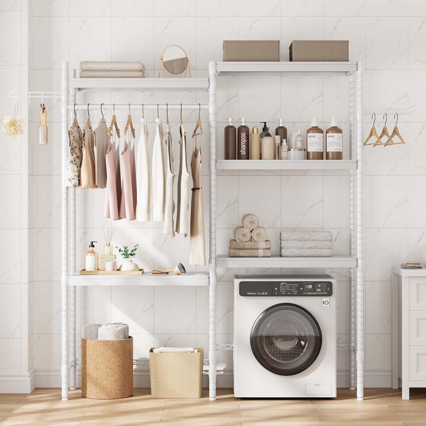 Double Row Over Washer and Dryer Storage Shelves, Laundry Room Organization and Storage, Heavy Duty Laundry Room Shelves, with Adjustable Height, 5-Tier